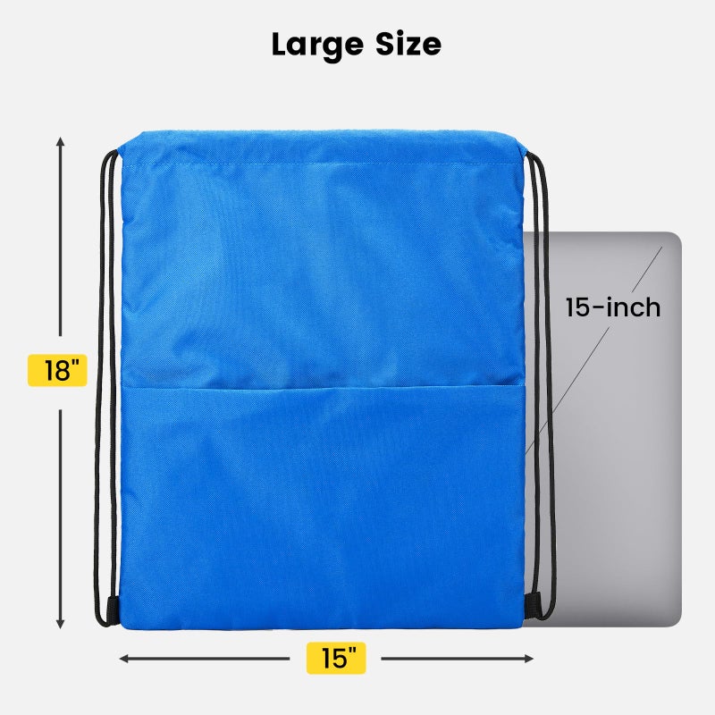 Vorspack Drawstring Backpack Water Resistant String Bag Sports Sackpack Gym Sack with Side Pocket for Men Women - Blue - Image 2